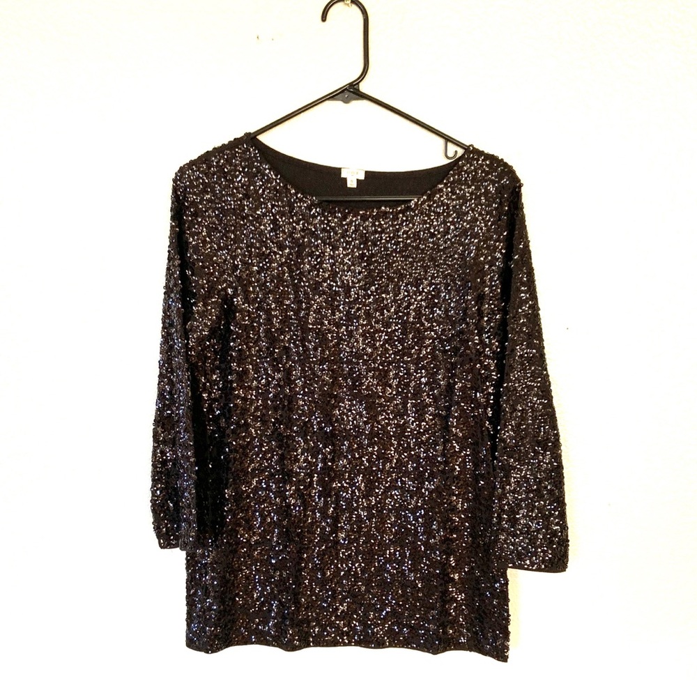 J, Crew Sequined Long Sleeve Blouse Black Small - Picture 1 of 4